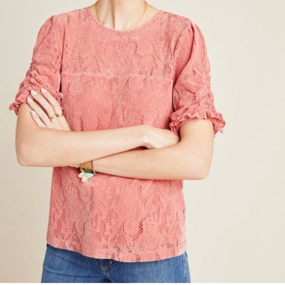 Anthropologie Pink Ruched Blouse with Mandarin Collar - Picture 4 of 12